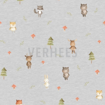 French Terry | Forest Friends | Eule Hase Dachs | Hellgrau